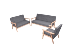 Vidaxl Conjunto De Sofás 3 Pcs Tecido Cinzento Escuro