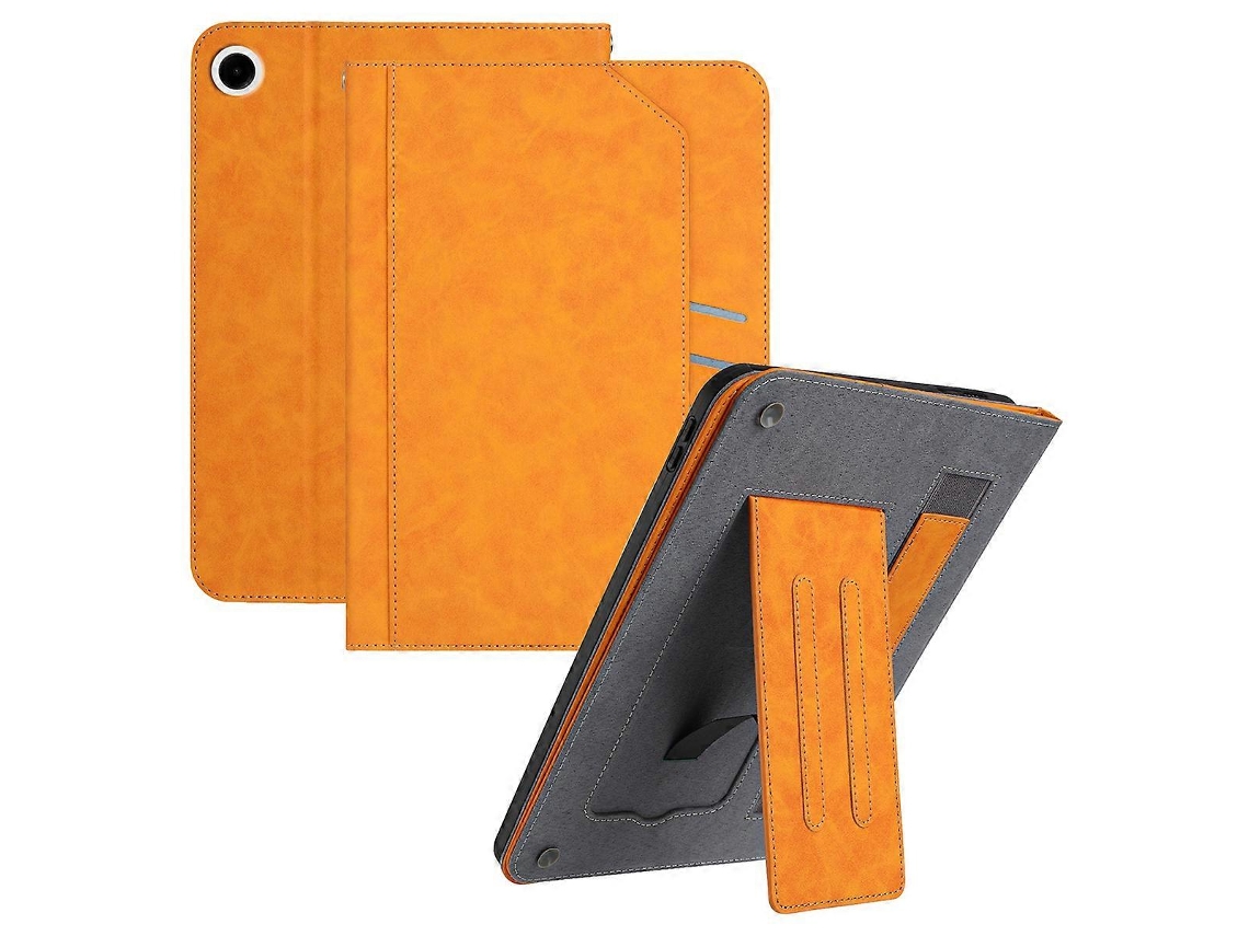Capa de couro sintético Hengrongshen com suporte para Samsung Galaxy Tab A9, capa tipo carteira, amarela