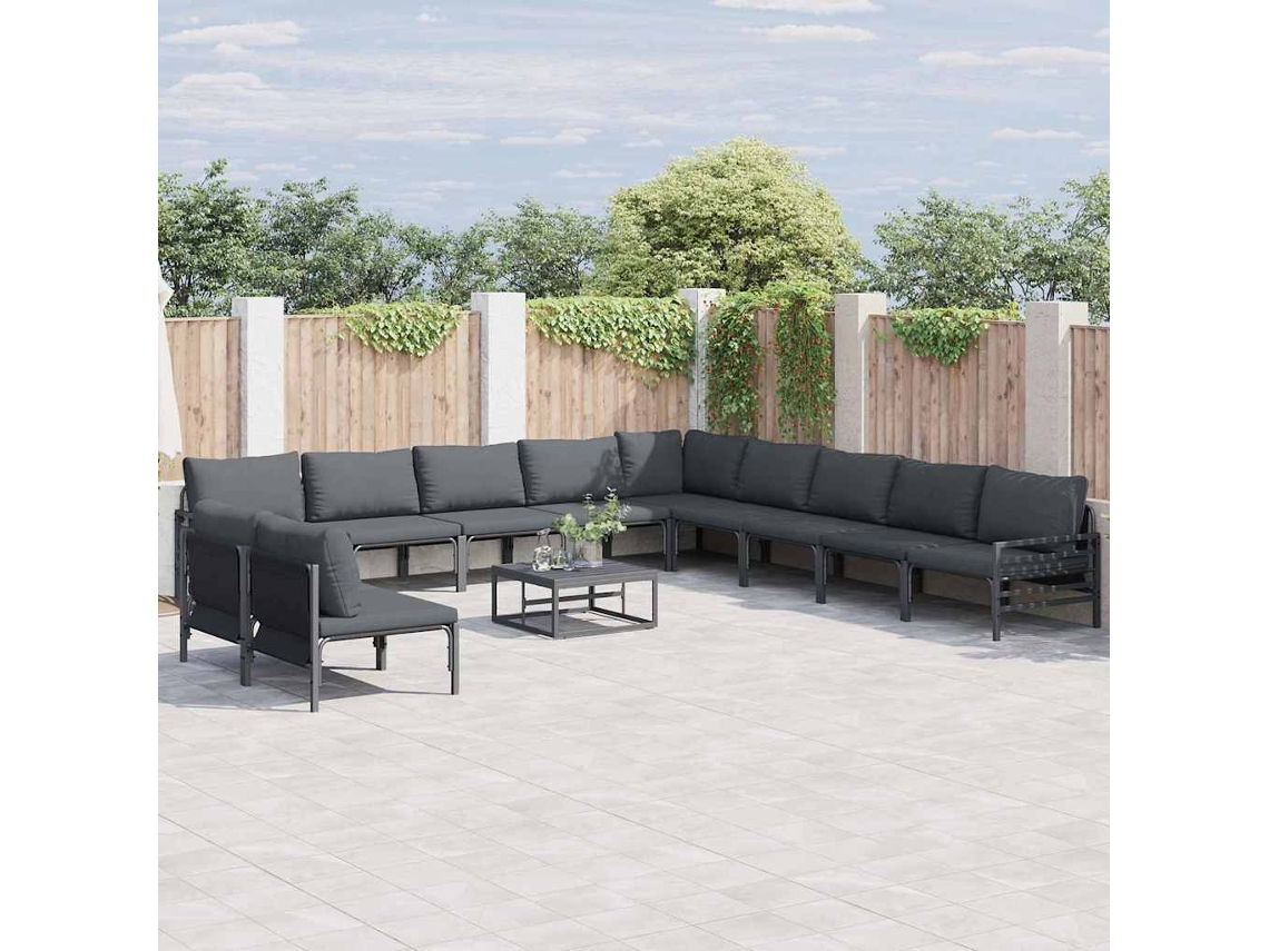 Vidaxl Conjunto De Sofá De Jardim 12 Unid. Preto Aço