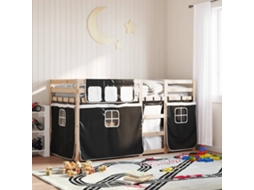 Beliche Com Cortinas 90x190 Cm Pinho Maciço Branco E Preto