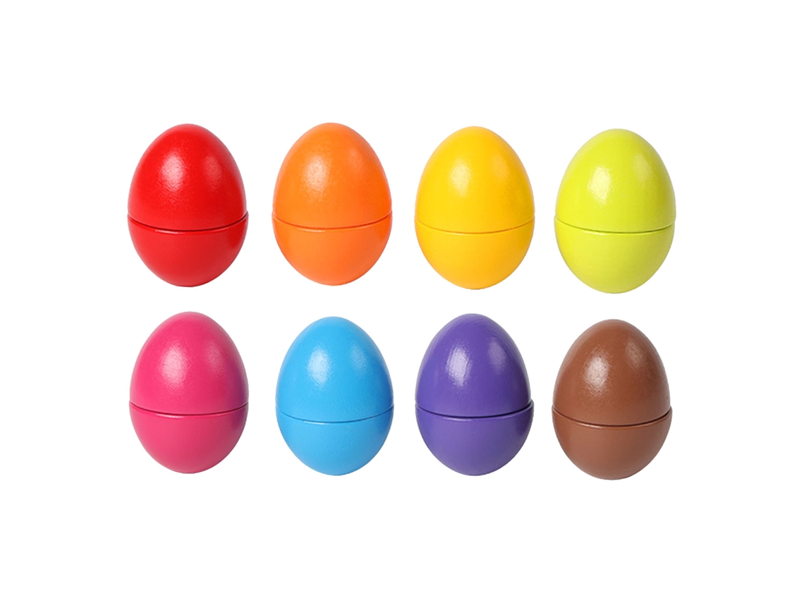 Walshlxq 8 Ovos de Madeira para Crianças Brinquedos de Aprendizagem Precoce Coincidência de Cores e Formas Interativas