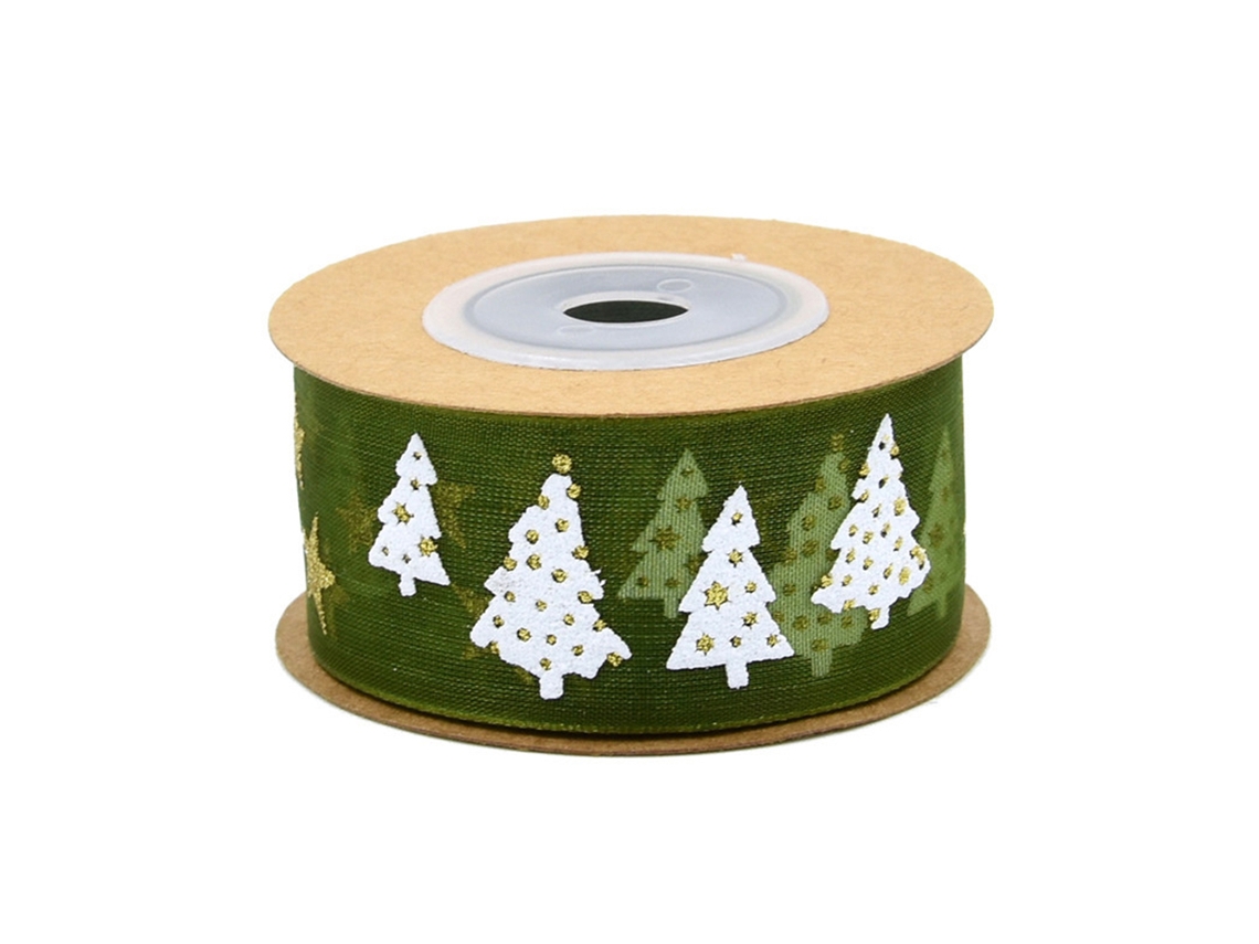 Fita Decorativa Natalina Dourado E Verde 5m Fit Ribbon