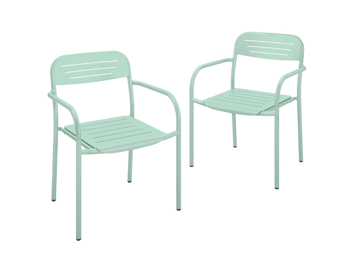 Conjunto De 2 Cadeiras De Jardim Empilháveis, Móveis De Exterior Resistentes Às Intempéries Com Apoios De Braço, 56x58x78cm, Verde.