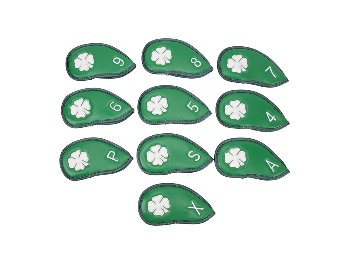 10 Capas De Cabeça De Taco De Golfe Padrão Trevo Pu Impermeável Conjunto Para A Maioria Dos Tacos Verde