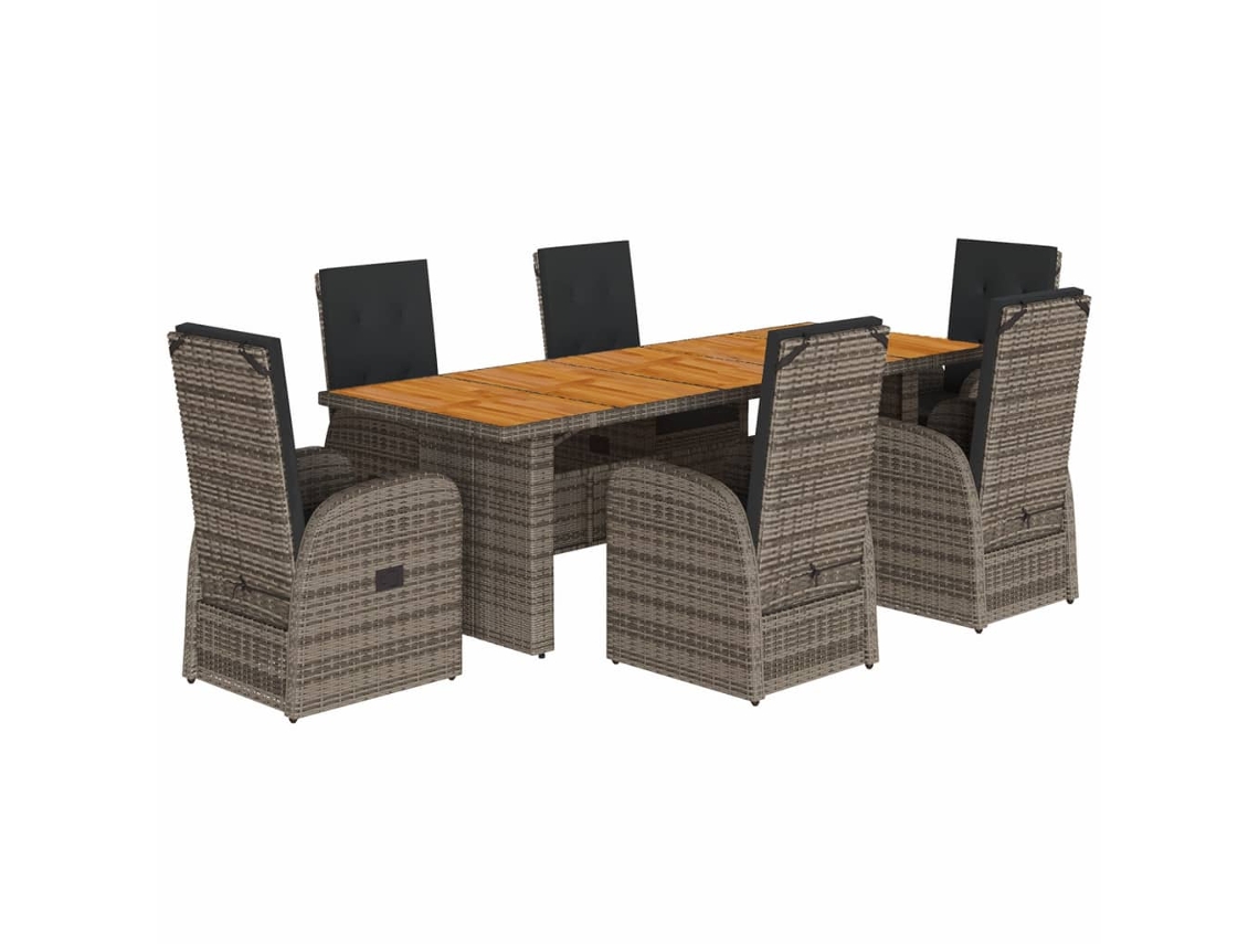 Maison Exclusive - 7 Pcs Conjunto De Jantar P/ Jardim C/ Almofadões Vime Pe Cinza