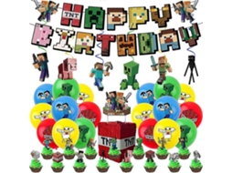 Decoração Para Festa De Aniversário Com Tema De Jogo Minecraft, Acessórios, Balões, Banners, Decoração Para Bolo, Conjunto