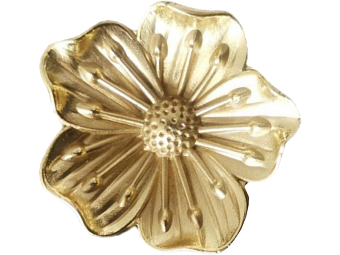 Puxador De Gaveta Em Latão Dourado Com Design Flor, Furo Único