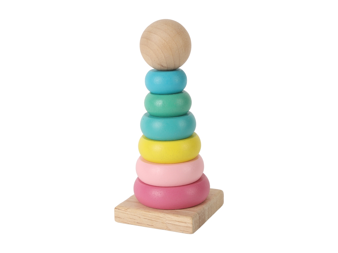 Brinquedo Educacional Colorido de Madeira Aneis Empilháveis para Bebês e Crianças Pequenas
