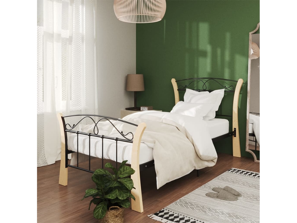 Vidaxl Estrutura de Cama 90x200 Cm Metal Preto
