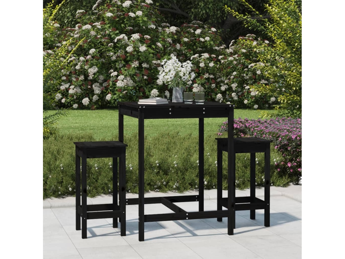 Vidaxl 3 Pcs Conjunto De Bar Para Jardim Pinho Maciço Preto