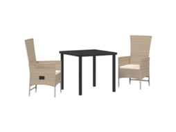 Conjunto 3 De Jantar De Jardim Com Almofadas Vidaxl Bege Rattan Poliéster