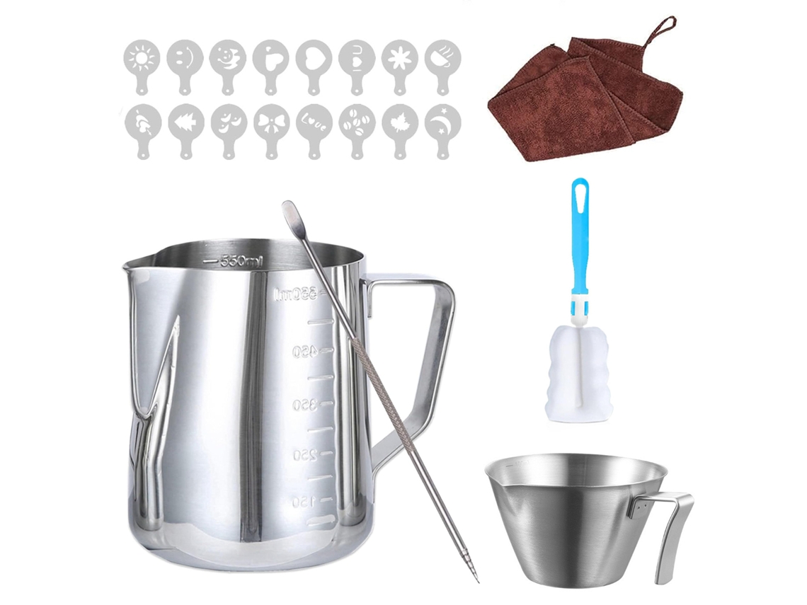 Espumador De Leite De Aço 550 Ml, Conjunto De Seis Xícaras Graduadas Para Latte Art Aquaforge
