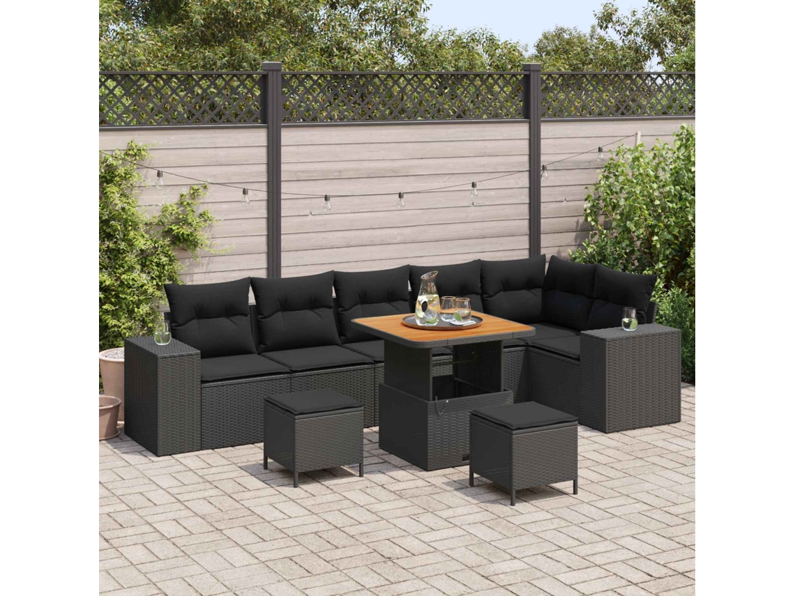 Vidaxl Conjunto De Sofá De Jardim 9 Unid. 6-número De Lugares Preto