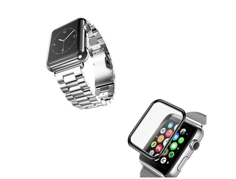 Kit Pulseira Bracelete Aço Stainless Lux Ferramenta Película de Vidro 3D Apple Watch Series 4 44Mm ATYULNM Cinza