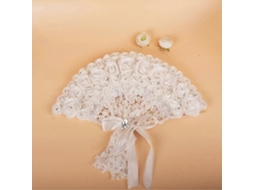 Leque De Mão Elegante Para Noivas, Com Renda E Rosas, Não Dobrável E Decorativo (branco, Pacote Com 1 Unidade)