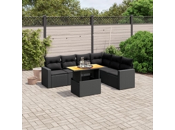 Vidaxl 7 Pcs Conjunto De Sofás P/ Jardim C/ Almofadões Vime Pe Preto