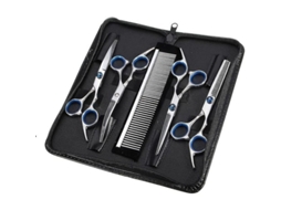 Kit de Tesouras de Grooming para Cães e Gatos 5 em 1 com Tesouras Curvas Afiadas Frg