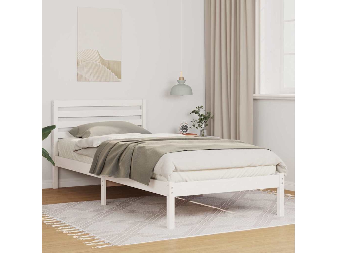 Vidaxl Estrutura da Cama Branco 90 X 210 Cm Madeira de Pinheiro Sólida