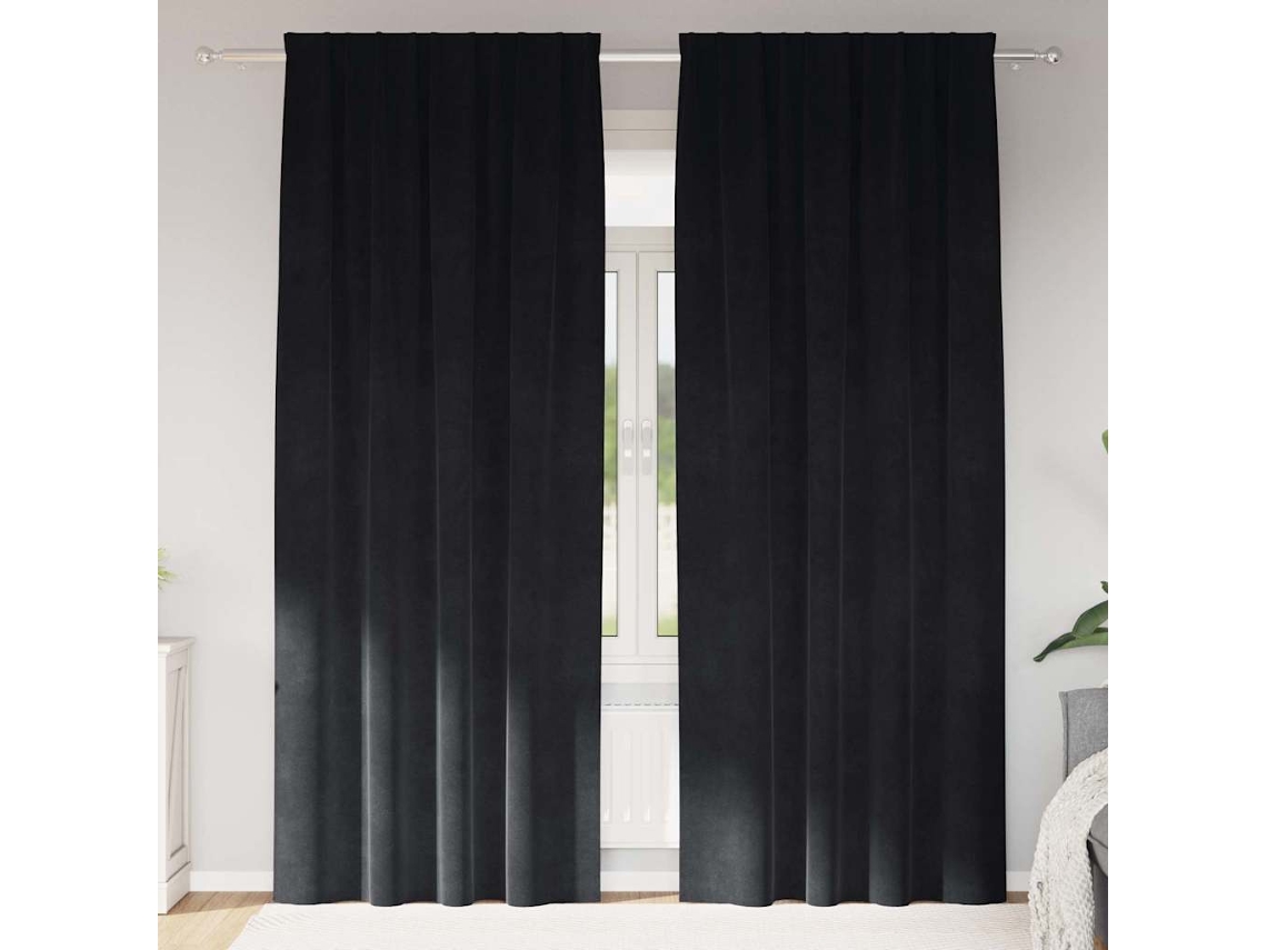 Vidaxl Cortinas Opacas 2 Unid. Preto 140 X 260 Cm Veludo