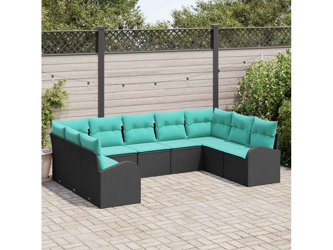 Vidaxl Conjunto De Sofá De Jardim 9 Unid. Preto E Turquesa Vime Pe