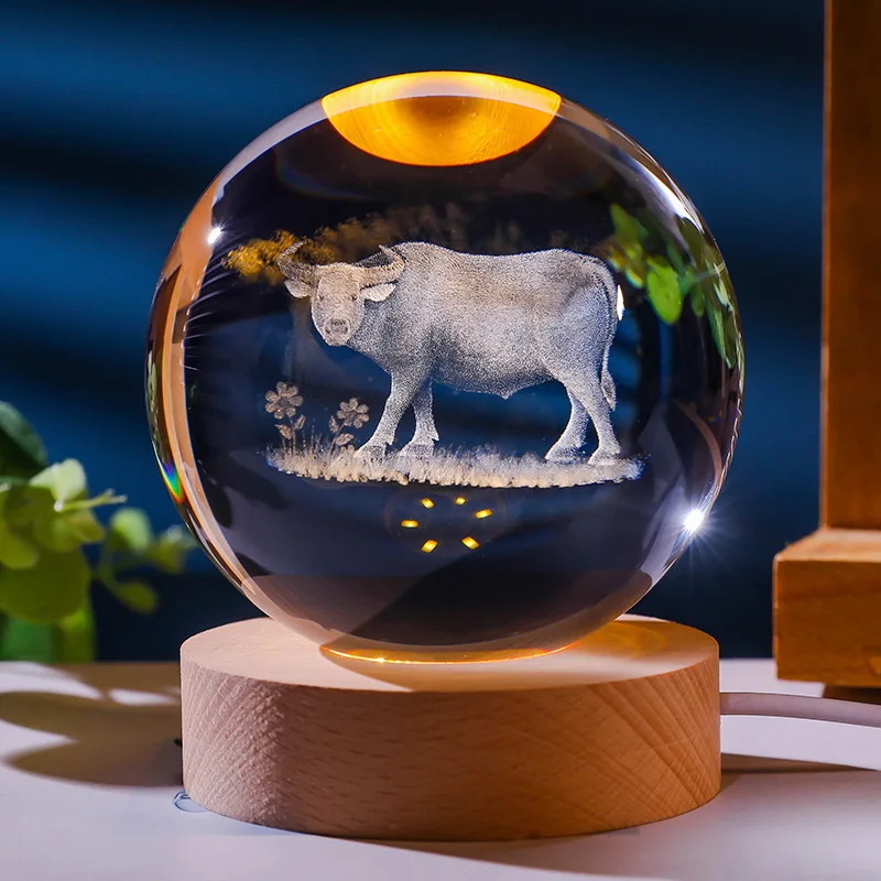 Luminária Noturna Bola de Cristal , Luminária Esculpida em 3d, Decoração para Casa MDUG (luz Colorida)