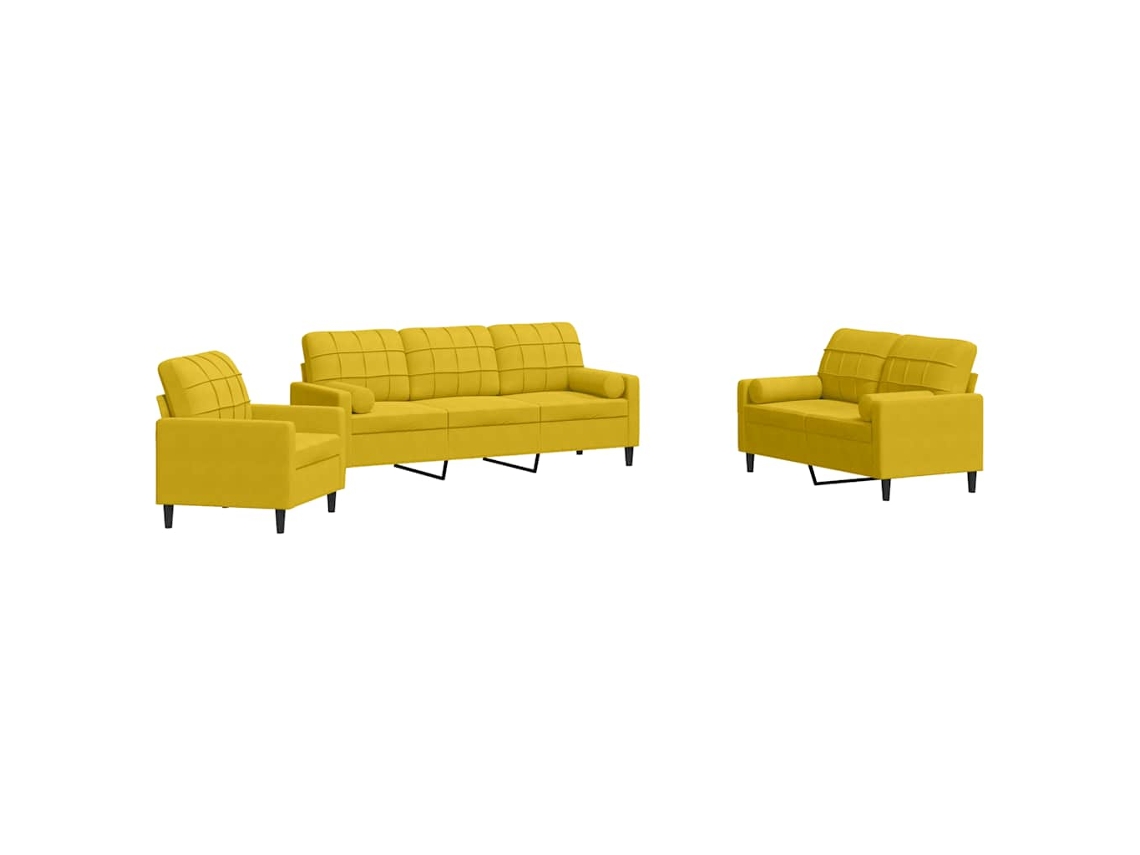 Conjunto de 3 sofás com almofadões e rolos veludo amarelo MAISON EXCLUSIVE