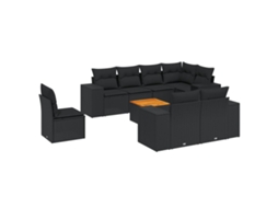 Conjunto de 9 Sofás para Jardim com Almofadões Vime Pe Preto MAISON EXCLUSIVE (9 pcs)