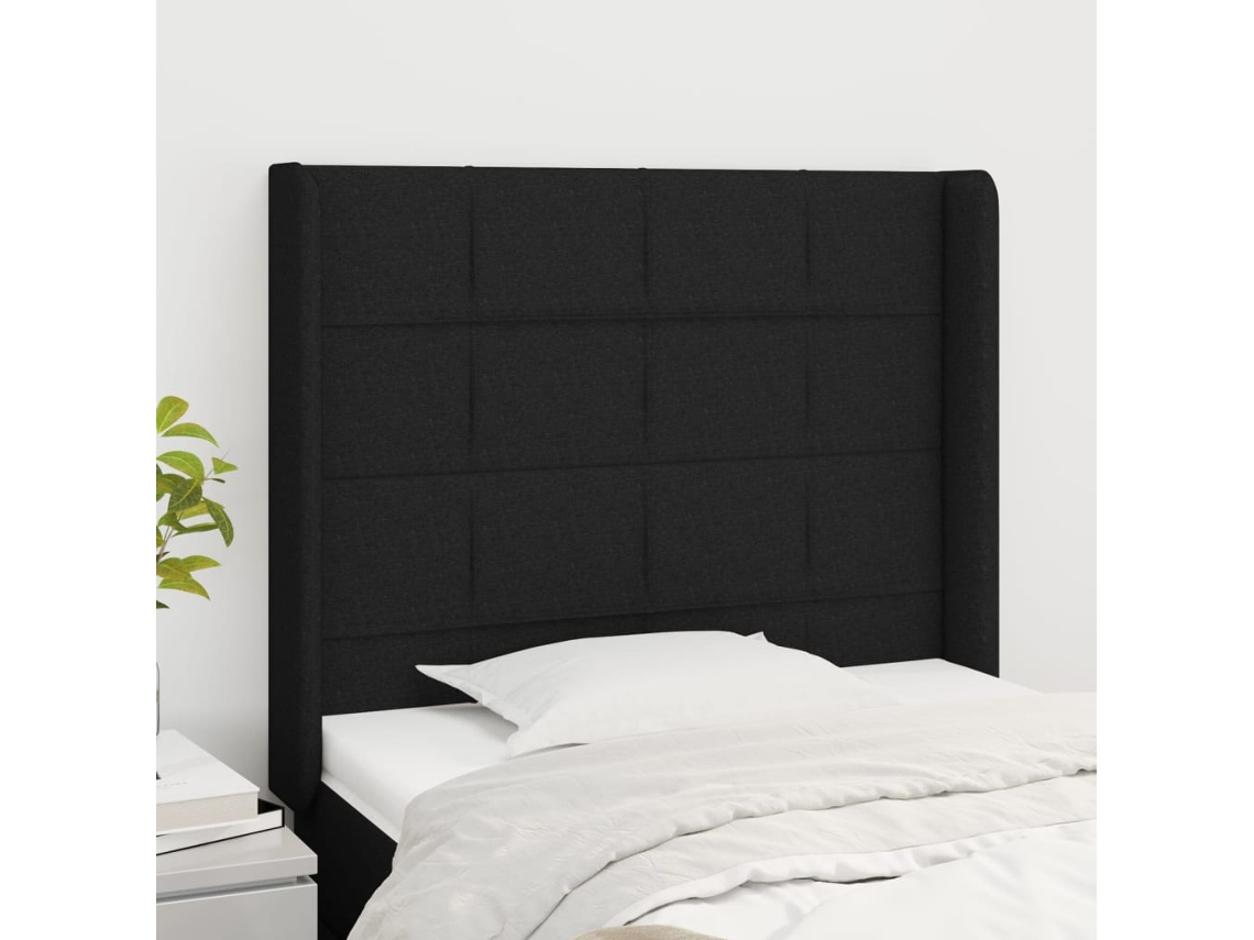 Vidaxl Cabeceira De Cama C/ Abas Tecido 83x16x118/128 Cm Preto