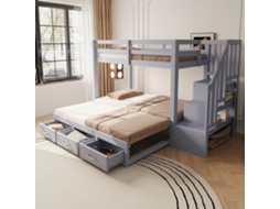 Beliche 90x200cm, Cama Auxiliar 90/180x190cm, Escada Com Gavetas, Função Extraível, Cama Juvenil, Estrado De Madeira, Cinza.