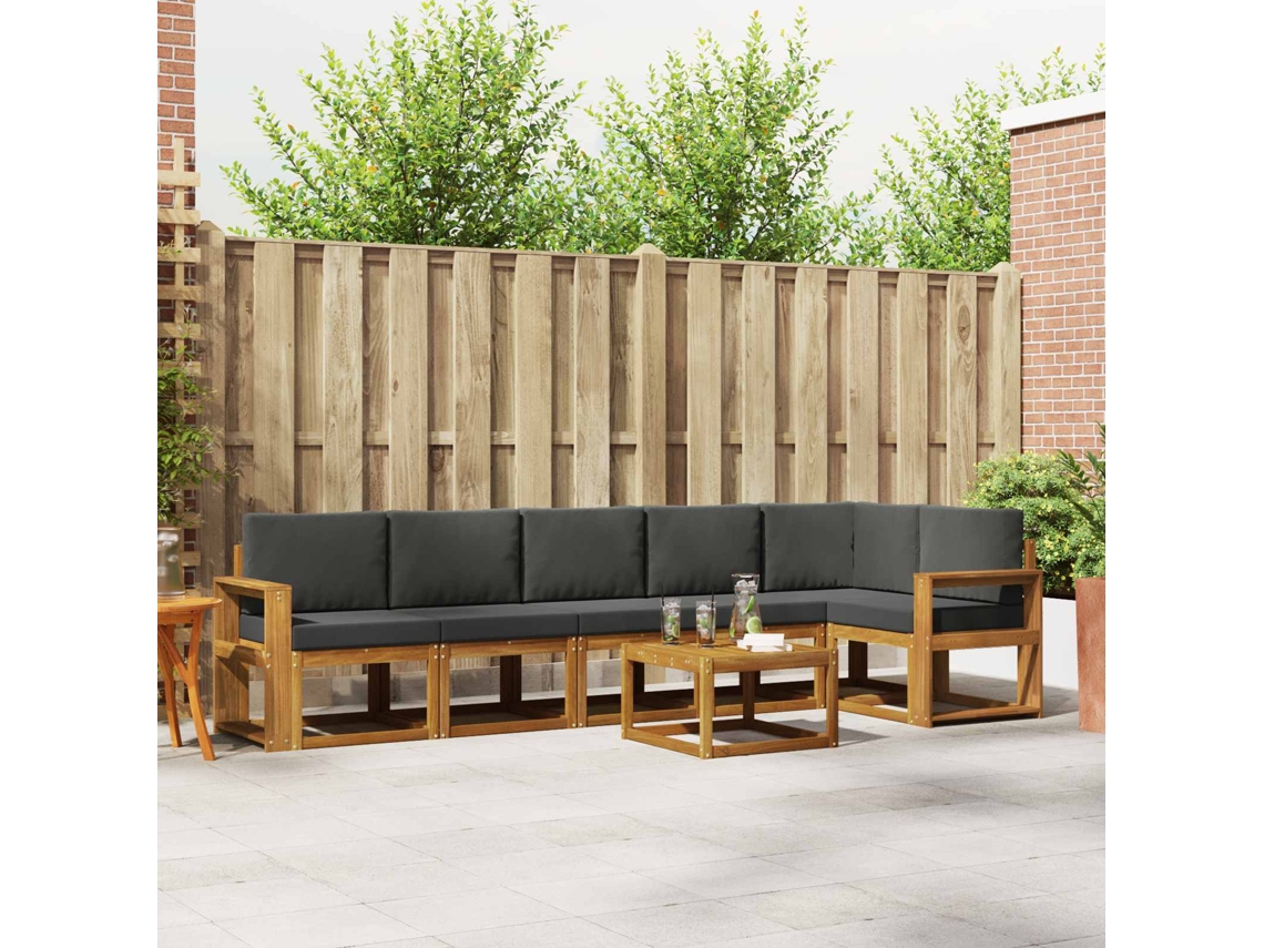 Vidaxl Conjunto De Sofás Para Exterior 7 Pcs Natural E Antracite