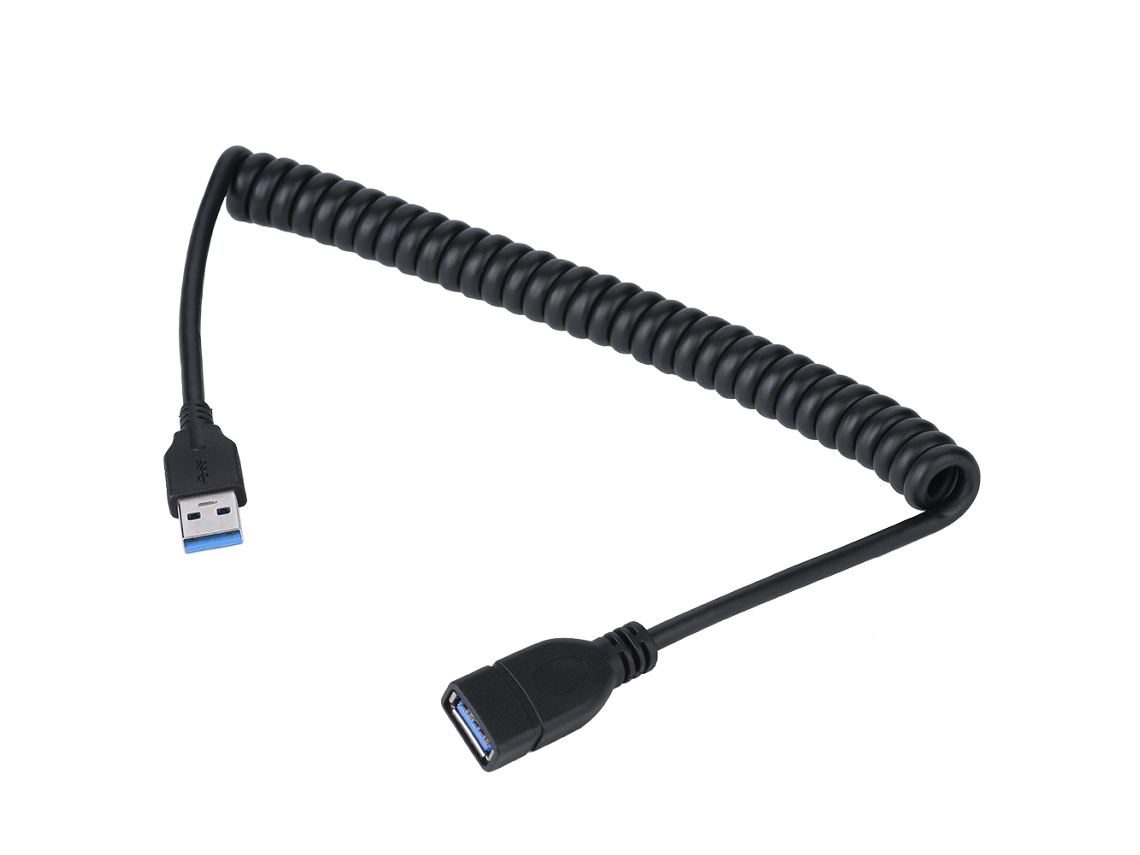 Cabo Enrolado De Extensão Usb3.0 Masculino Feminino, 1,2m, Preto, Alta Velocidade Luz Dourada