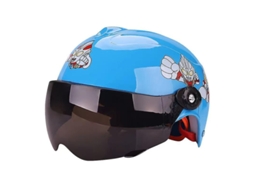 Capacete De Moto Infantil Meio Rosto Garoto Garota Cartoon Rosa Com Viseira Bicicleta Ultraman Azul