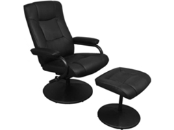 Vidaxl Poltrona De Tv C/ Repousa Pés Couro Artificial Preto