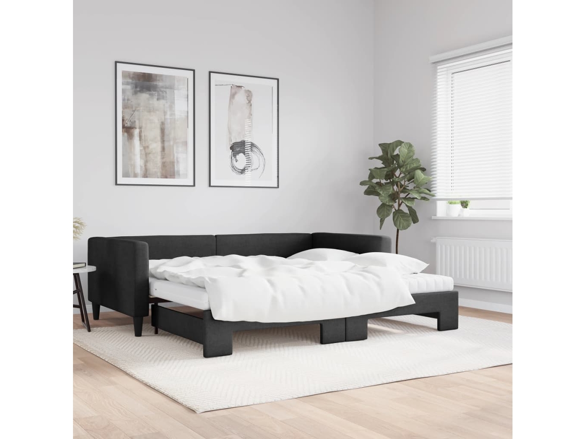 Vidaxl Sofá-cama Com Gavetão E Colchões 100x200 Cm Tecido Preto