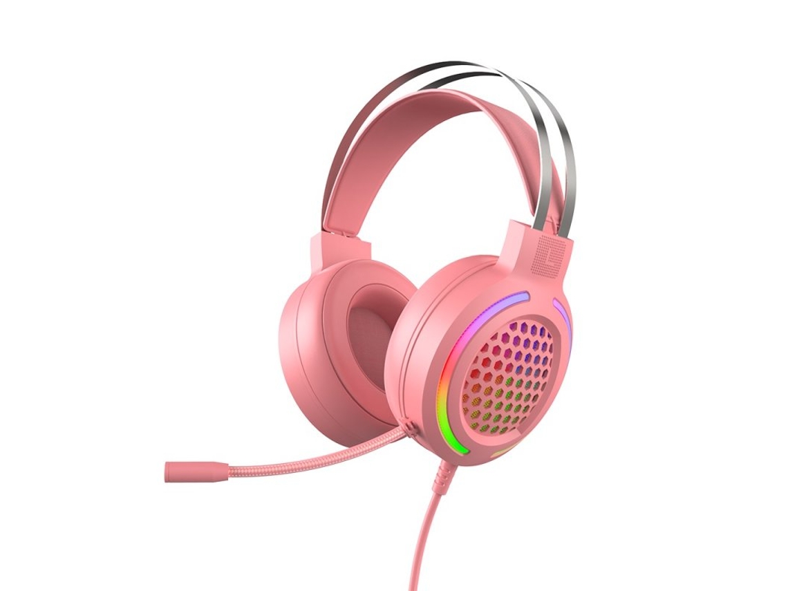 Auscultadores Rgb Oco Gaming com Fio Heavy Bass 7.1 Usb com Microfone Rosa
