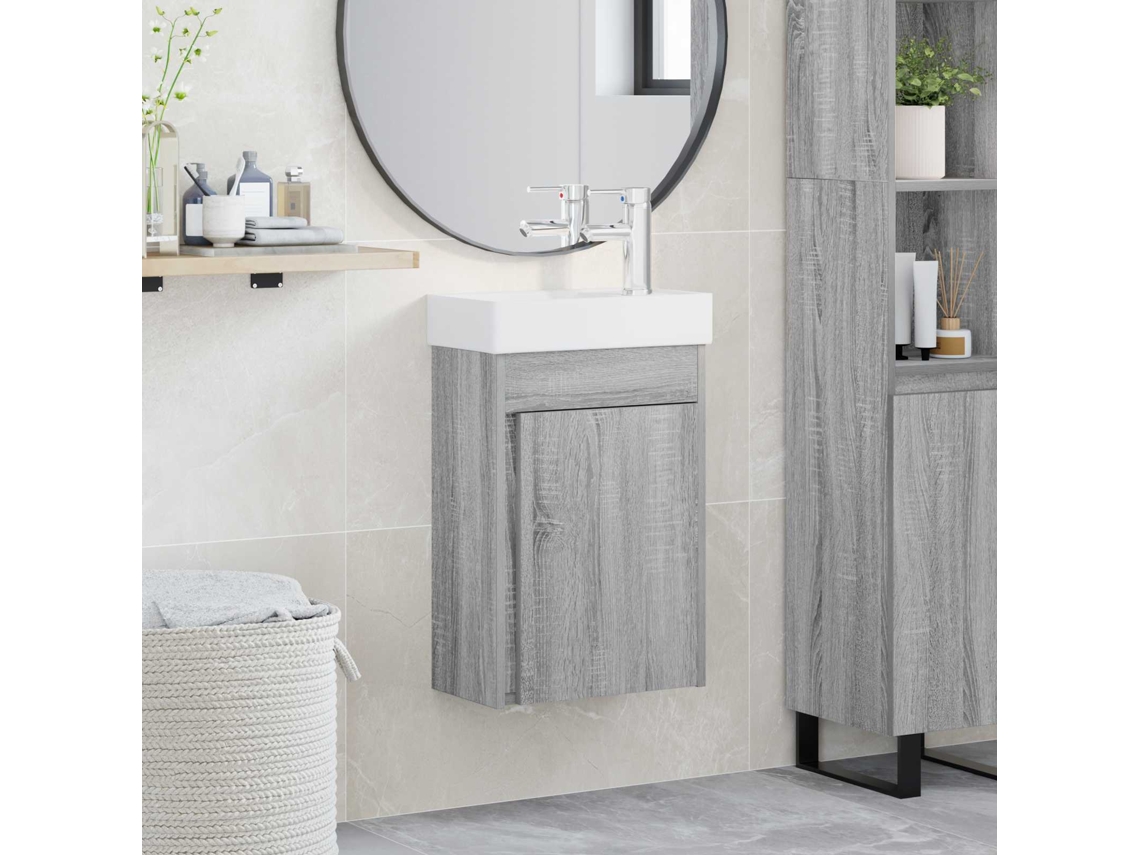 Vidaxl Conjunto De Móveis De Banheiro Com Torneira Sonoma Cinzento