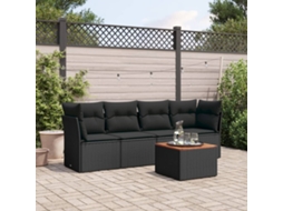 Vidaxl 5 Pcs Conjunto Sofás De Jardim Com Almofadões Vime Pe Preto