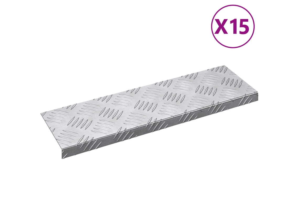 Conjunto 15 Degraus De Escada Vidaxl Prateado Alumínio (60 X 18 X 2,5 Cm)