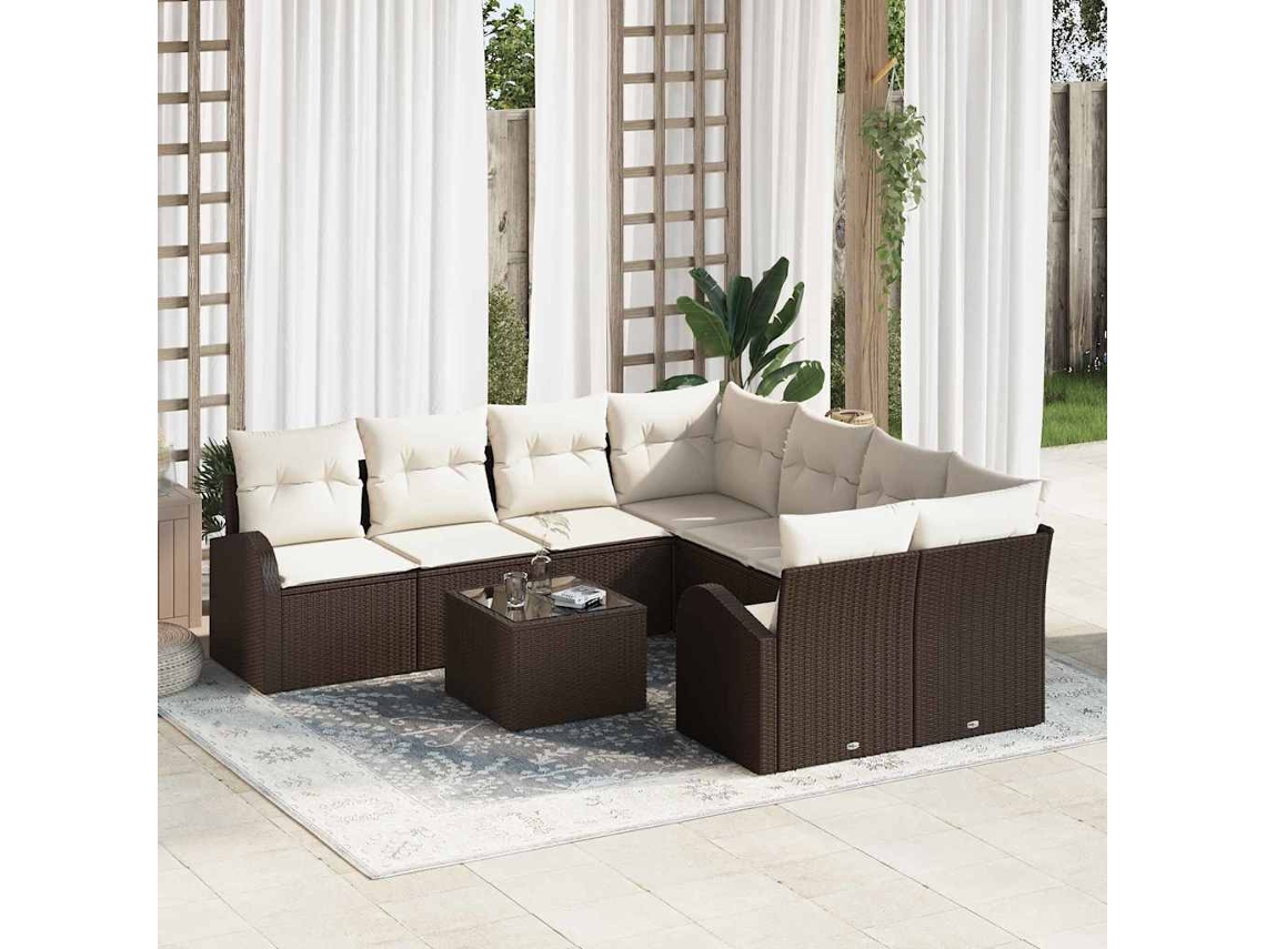 Vidaxl Conjunto De Sofá De Jardim 9 Unid. Castanho Vime Pe