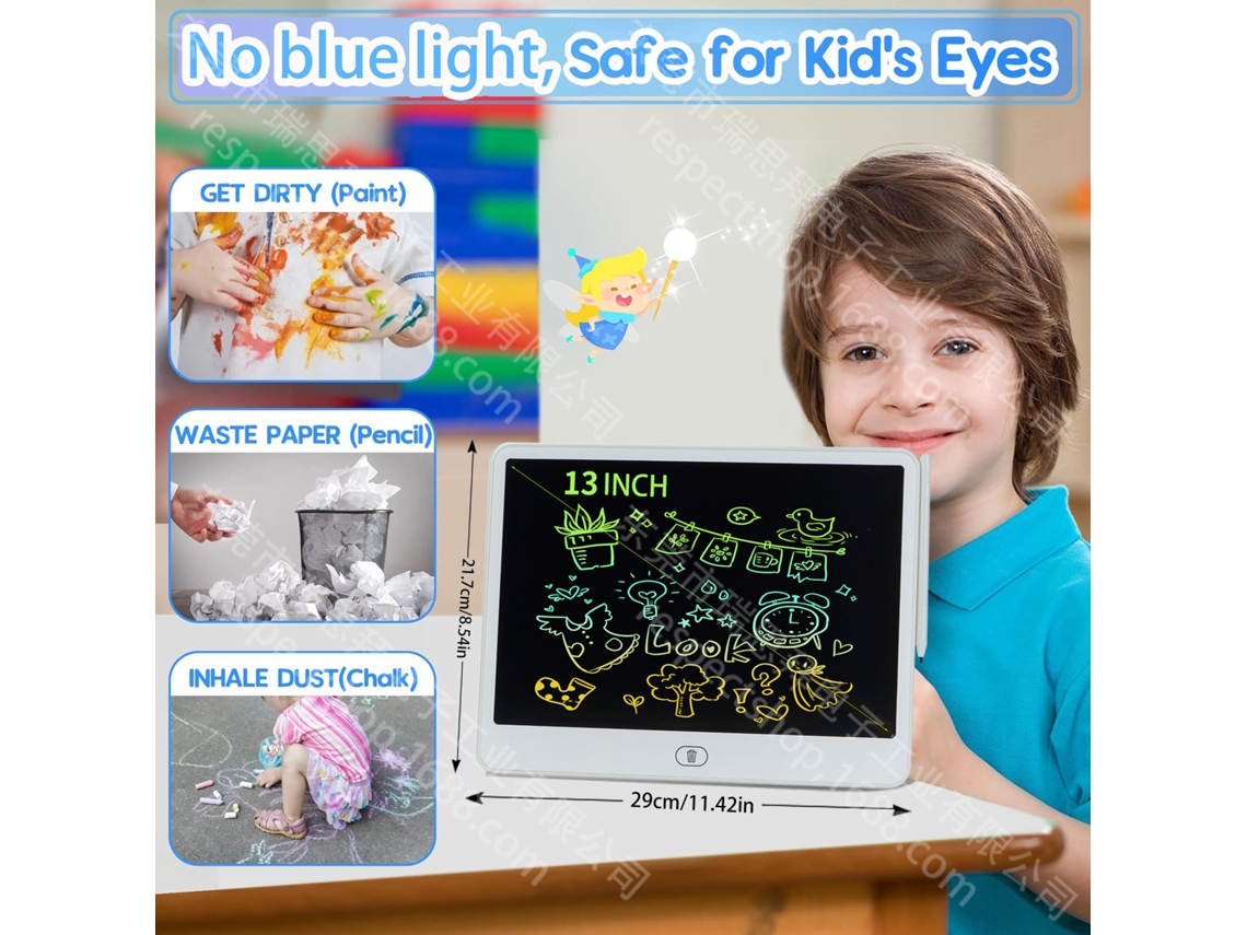Prancheta de Desenho para Crianças e Bebês em Casatela Horizontal Branca 13 Polegadas Painel Lcd Colorido CHENNNLS