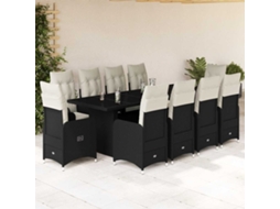 Vidaxl 11 Pcs Conjunto De Bistrô P/ Jardim C/ Almofadões Vime Pe Preto