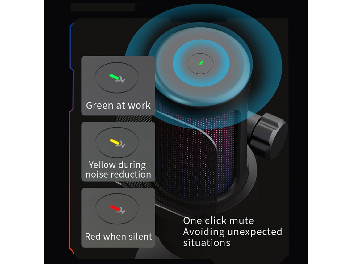 Microfone Usb Gaming Rgb com Tripé, Mudo com Controle de Ganho para Pc, Ps5, Ios e Android Rosa