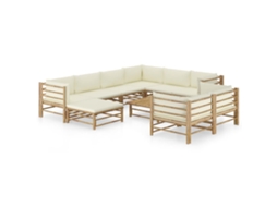 Vidaxl 10 Pcs Conj. Lounge Jardim em Bambu C/ Almofadões Branco Nata