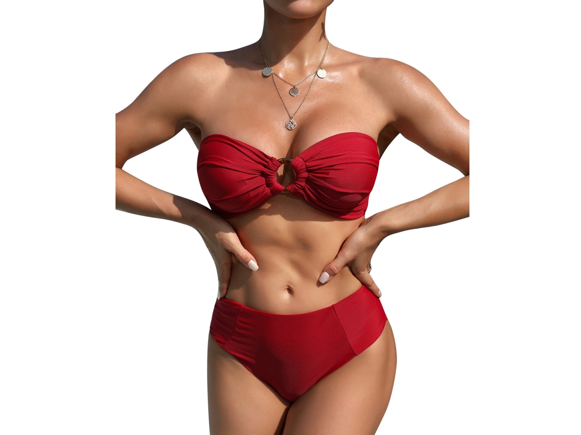 Maiô de Duas Peças o Ring Cor Sólida Vermelho M Piscina