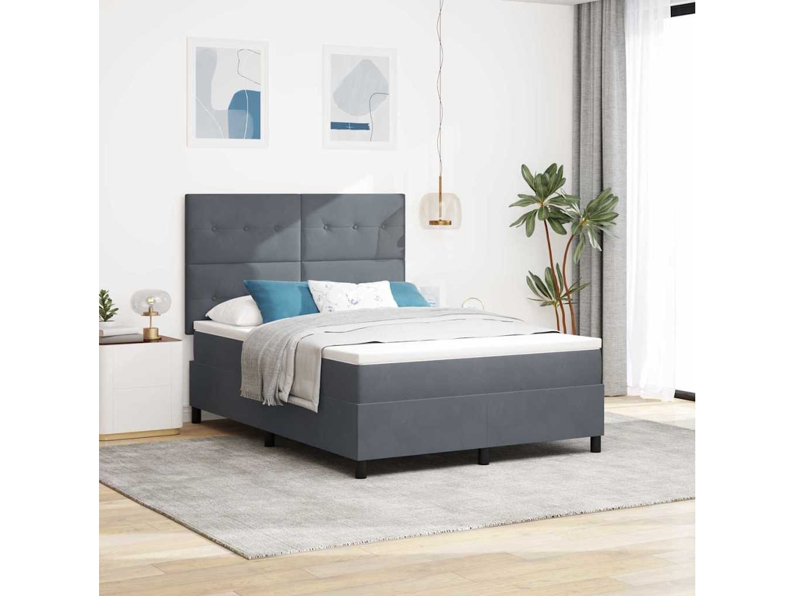 Vidaxl Cama Box Com Cabeceira Cinza Escuro 140 X 200 Cm Veludo