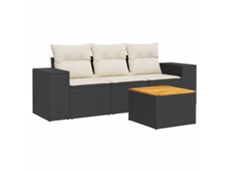 Conjunto de 4 Sofás para Jardim com Almofadões Vime Pe Preto MAISON EXCLUSIVE (4 pcs)