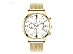 Relógio masculino casual de quartzo com mostrador redondo colorido (ouro branco)