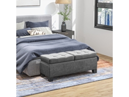 Cama De Armazenamento Em Tecido Cinza Acolchoado Com Banco De Baixo, 116x41x47cm
