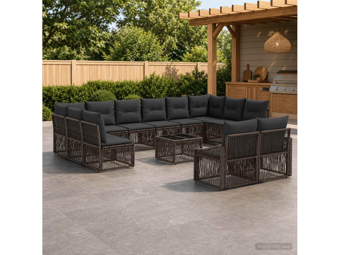 Vidaxl Conjunto De Sofá De Jardim 13 Pcs Cinzento Vime Pe