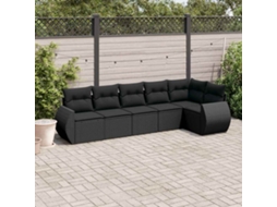 Vidaxl 6 Pcs Conjunto Sofás De Jardim C/ Almofadões Vime Pe Preto